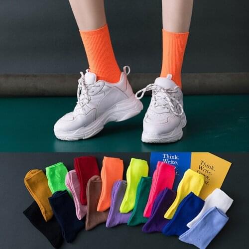 Japanese solid color Socks womens Kawaii candy color middle tube female socks fashion Korean style college style Maiden Socks