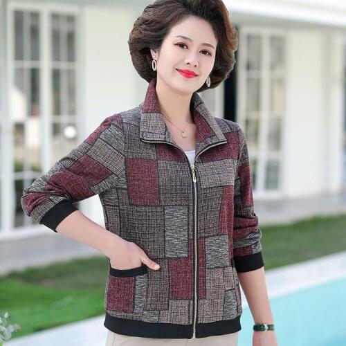 New 2021 Middle-aged Womens Short Jackets Spring Autumn Printing Coat Outerwear Lady Large Size 5XL Casual Zipper Coats W526