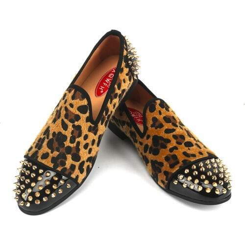 XQWFH New Fashion Leopard Shoes MenS Breathable Party And Wedding Italian Handmade Loafers