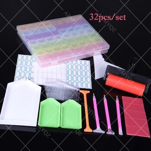 Diamond Painting Tools Diamond Painting Tray with 56 girds box,for 5D Painting with Diamonds Accessories 32pcs Stitch Kits