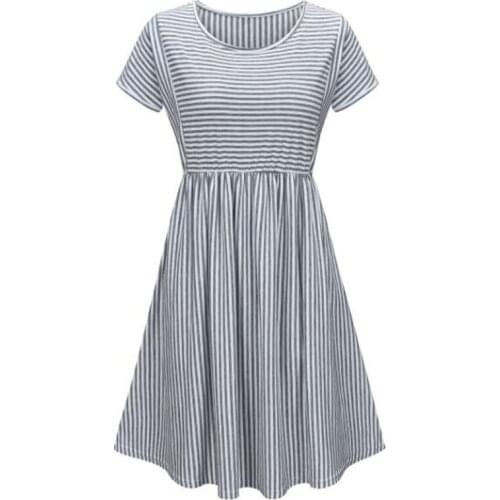 Casual Striped Short-Sleeve Maternity Dress Boat Neck Ruffles Womens Clothing Pregnant Women 2021 New Arrival Fashionable Sassy