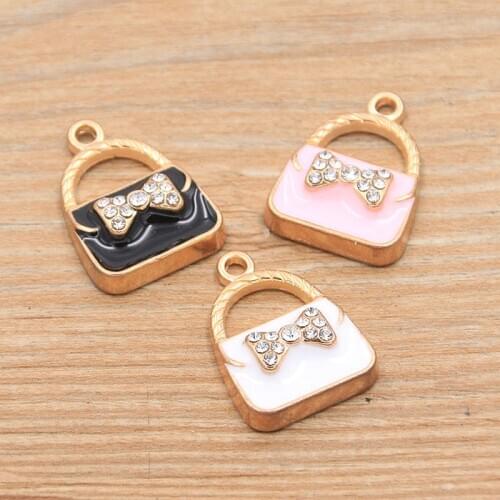 PULCHRITUDE 6pcs 17*24mm 3 Color Alloy Metal Drop Oil Ladies Bow Bags Charms Pendant For DIY Bracelet Necklace Jewelry Making