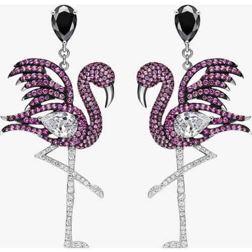 ROLILASON jewelry Flamingo earrings 925 sterling silver womens long style passionate sexy earrings earrings