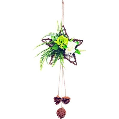 Hand-woven Rattan Ornament Pentagram Pendant Wall Hanging Artifical Flower 1PC Star Shape Bent At Will Green Plants Decoration
