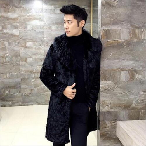 S-3xl 2020 Mens Winter Clothing Faux Fox Fur Outerwear Medium-long Fur Trench Trend Overcoat Warm Fashion Male Fur Coat Costume