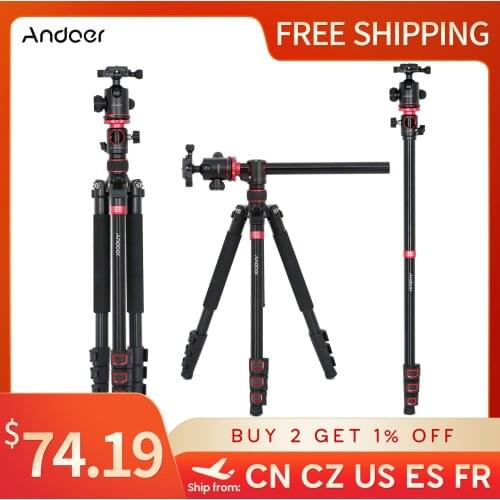 Andoer TTT-012 183cm Aluminum Alloy Camera Tripod Detachable Tripod Monopod Stand for Camera Camcorder Low Angle Shooting