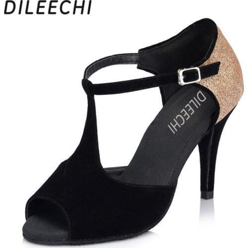DILEECHI Women Latin Dance Shoes Salsa Sandal ballroom dancing shoes Samba Tango Modern Dance Shoes High Heels 6/7.5/8.5/10 cm
