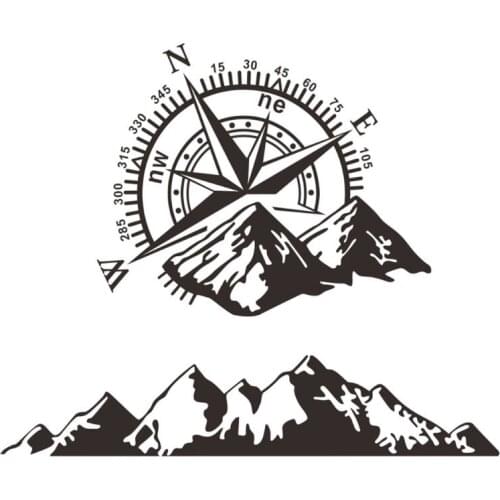 652F Compass Mountain Print Vinyl Car Sticker Navigate Offroad Decal Outdoor Car Body Decal