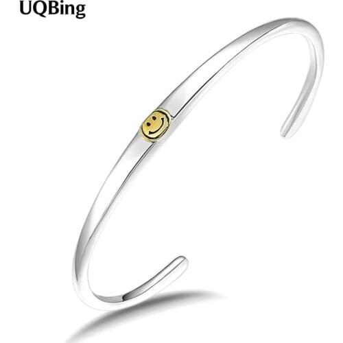 Vintage 925 Sterling Silver Smile Face Open Adjustable Women Bangles Wholesale Jewelry
