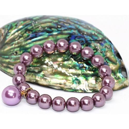 High quality elegant women bracelet 10mm purple imitation shell pearl round beads wholesale retail chain jewelry 7.5inch B1713