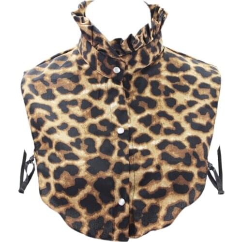 Women Vintage Leopard Detachable Half Blouse Ruffles Stand False Collar Dickey Q1QA