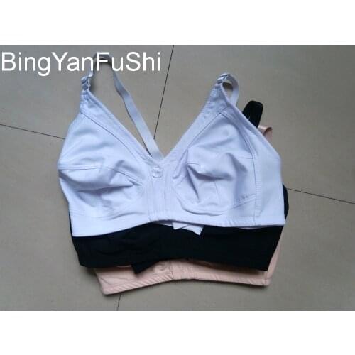 Great plus size bra Wire free cotton bras for women 38 40 42 44 46 48 D E F G cup bh khaki black white sexy push up bralette C01