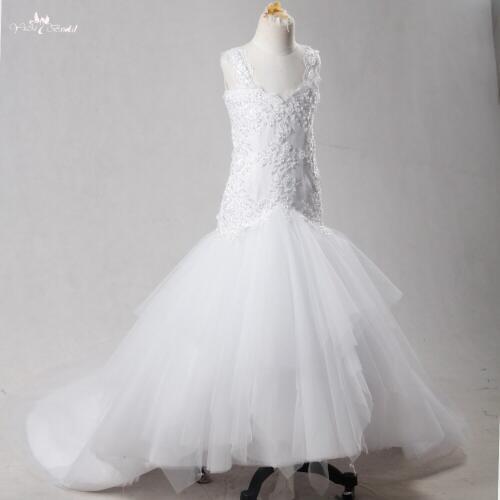 FG53 White Girls Pageant Dresses Sweetheart Neckline Sexy Backless Mermaid Flower Girl Dresses With Long Train