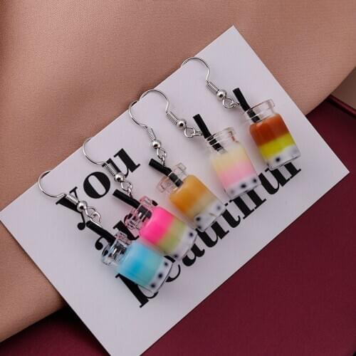 1 Pair Cartoon Milk Tea Bottle Dangle Earrings for Women Candy Color Cute Winter Jewelry Five Color Drop Earrings New Year Gifts