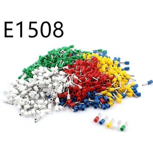 100pcs/lot E1508 Bootlace cooper Ferrules kit set Wire Copper Crimp Connector Insulated Cord Pin End Terminal 5 color ve1508