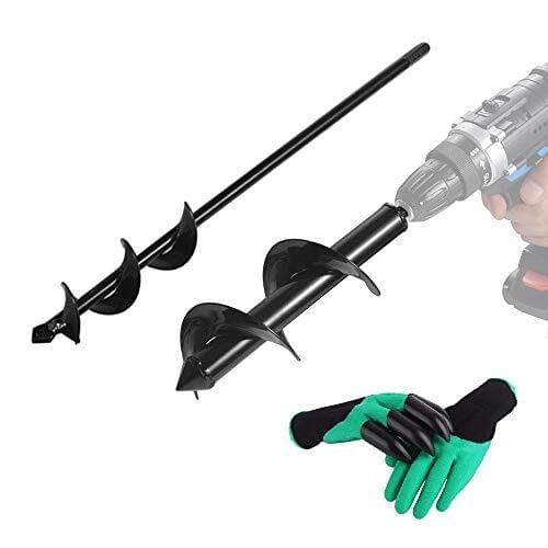 2 Pack Auger Drill Bit Set, Easy Planter Garden Auger with Garden Gloves 1.5717.7in& 3.1511.8in -fits Any 3/8-inch Drill