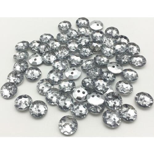 200pcs 11mm Fashion Clear Acrylic Round Buttons Sewing 2 Holes Shiny Silver Plated Button For Scrapbooking Embellishments