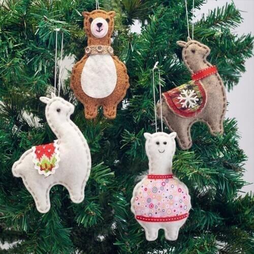 2020 Alpaca Doll Ornaments 4PCS Mini Felt Christmas Tree Pendants Plush Alpaca Set Christmas Hanging Ornaments Home Decoration