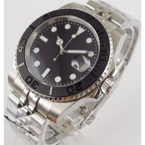 40mm Sterile Black Dial Luminous Brushed Ceramic Bezel Sapphire Glass NH35 Date Automatic Mens Watch