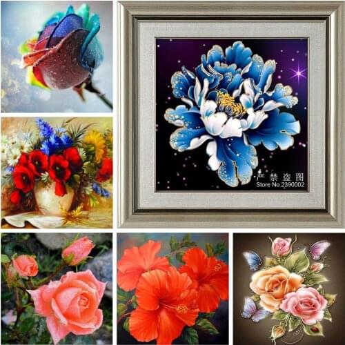 5D DIY Diamond Painting Kits Flowers 3d Square And Full Rhinestones Pictures Diamond Embroidery Mosaic Crafts For Red Rose
