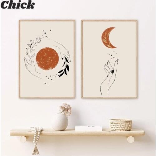 Abstract Mystic Hand Sun and Moon Scene Boho Canvas Prints Painting for Living Room Home Decor No Frame Wall Art Picture Posters
