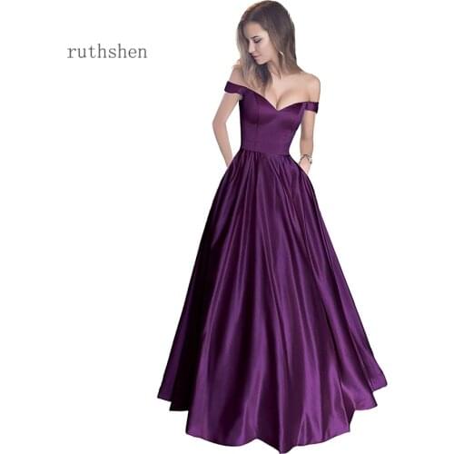 Prom dresses Off-the-shoulder beaded satin evening dress prom dress with pocket
