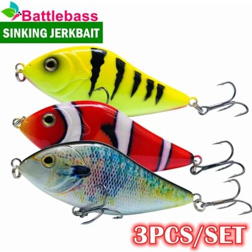 BATTLEBASS 3PCS/SET 100MM 45G Slider Swim Action Hard Body Jerk Bait for Pike Musky Fishing Slow Sinking Jerkbait Fishing Lure