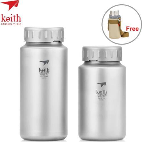 Keith Titanium Large Kettle Non-threaded Kettle With Bag Large Capacity Outdoor Camping Bottles 900ml 1200ml