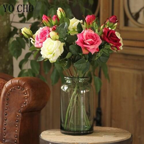 Rose Bouquet Artificial Peony Flowers DIY Red Pink Real Touch Rose Flowers Plastic Fake Flowers Home Wedding Decoration Table