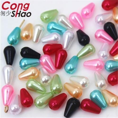 Cong Shao 500PCS 6*10mm Colorful ABS Pearl Imitation Garment Beads Drop Shape Spacer beads for jewelry making DIY costume CS659