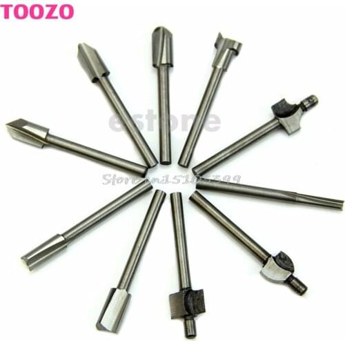 HSS Router Bits Wood Cutter Milling Fits Dremel Rotary Tool Set 10Pcs 1/8" 3mm G08 Whosale&DropShip