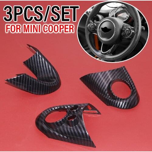 JEAZEA 3x Carbon Fiber Style ABS Steering Wheel Cover Trim Frame Decals Sticker Fit For BMW Mini Cooper F54 F55 F56 F57 F60