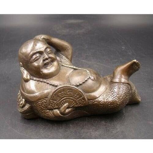 Collectible Handmade Statue Copper Brass Smiling Face Buddha