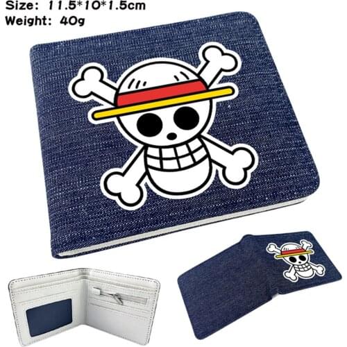 Anime One Piece Short Denim Wallet Bifold Photo Card Holder Casual High Quality Student Teenger Mens Womens Purse