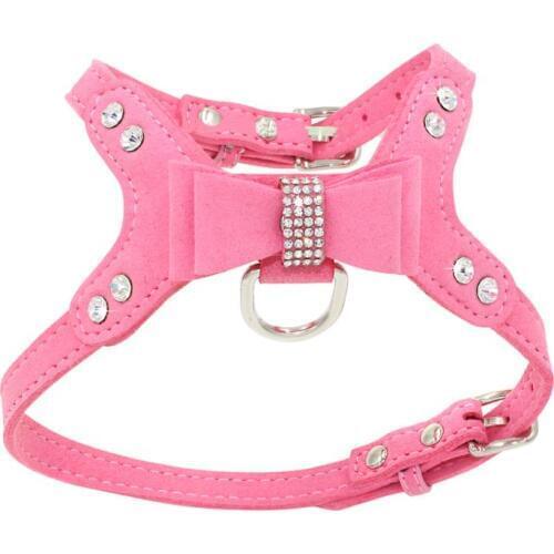 Lovely Dog Harness Pet Chest Strap With Bow-Kont Drilling Design Leather Leash For Small Dog Puppy Cat Pet Supplies