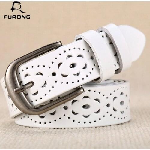 Fashion Women Belt Flower Design Hollow Out Female Real Cow Leather Waist Belt With Pin Buckle Luxury Leather Belt