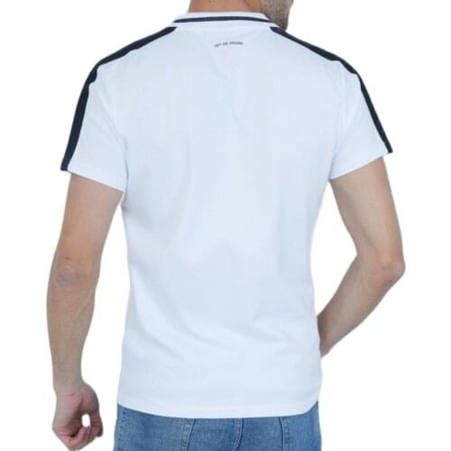 Men White Polo Collar T-shirt, Comfortable and Casual, Special Use, Modern, stripe, Cotton Texture, Do not Sweat, black stripe
