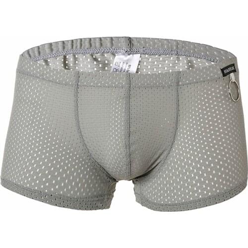 Men Breathable Mesh Silk Men Boxers Four Corner Underwear Wholesale Underwear Men Sexy U Pouch Mens Bodysuit Underwear