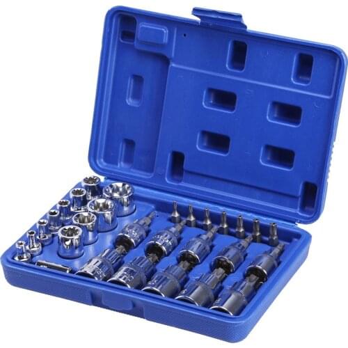 29PC Torx Star Socket Set & Bit Male Female E & T Sockets Mechanics Security Wrench Repair Tools Adapter Household Accessories