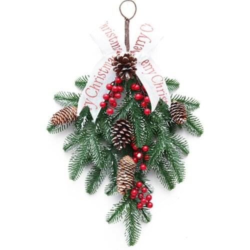 Wall Hanging Christmas Wreath Artificial Flower Rattan Horn PVC Fashion Home Xmas Decoration Door Ornaments Red Fruit