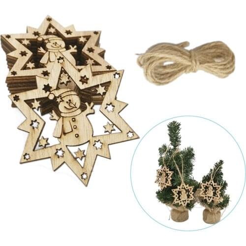 10pcs Unfinished Christmas Wooden Slices Natural Hollow Star Wood Discs Hanging Embellishments for Christmas Tree Ornaments