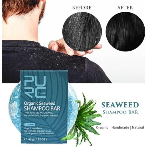 PURC Seaweed Shampoo Bar Gentle for Nourishing Hair Anti Dandruff & Itchy Scalp Hamdmade Soap Wash Hair Care