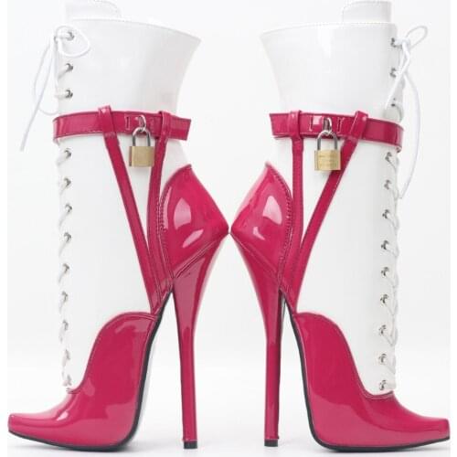 Sexy Lock Buckle High Heels Stage Ballet Boots Cosplay Queen Stilettos Nightclub Patent Leather DIY Custom Made Plus Size