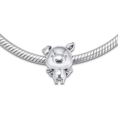 Fits for Pandora Charms Bracelets Flying Pig Beads 100% 925 Sterling Silver Jewelry Free Shipping