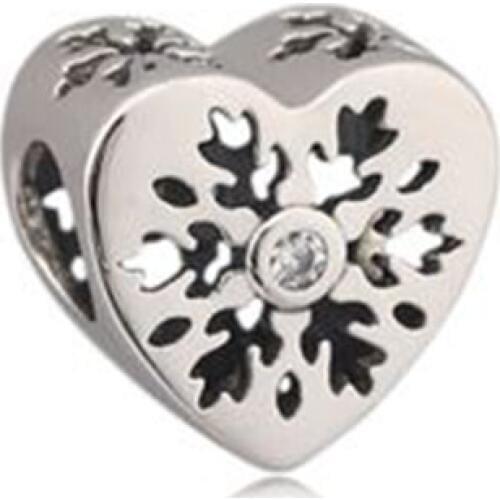 Authentic 925 Sterling Silver Openwork Love heart snowflake DIY charms bead Fits Europe Bracelets Jewelry accessorie