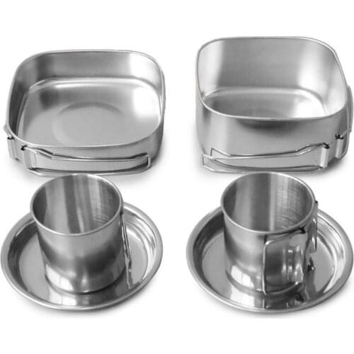 Outdoor Tableware Camping Barbecue Mountaineering Cookware Pots and Bowls Stainless Steel Portable Pot Set, 6PCS