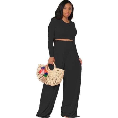 Casual Women Tracksuit Two Piece Set Shirt And Long Wide Pants Sportsuit O-neck Summer Clothes For Women Outfit