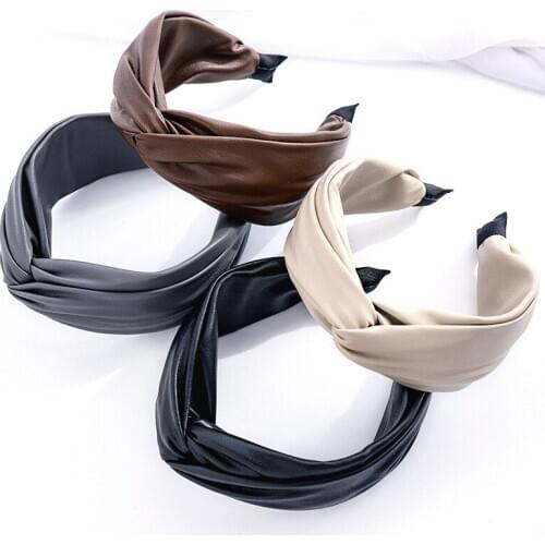 H:HYDE Classic Women Hairband Wide Side PU Leather Headband Solid Color Turban Adult Top Quality Headwear Hair Accessories