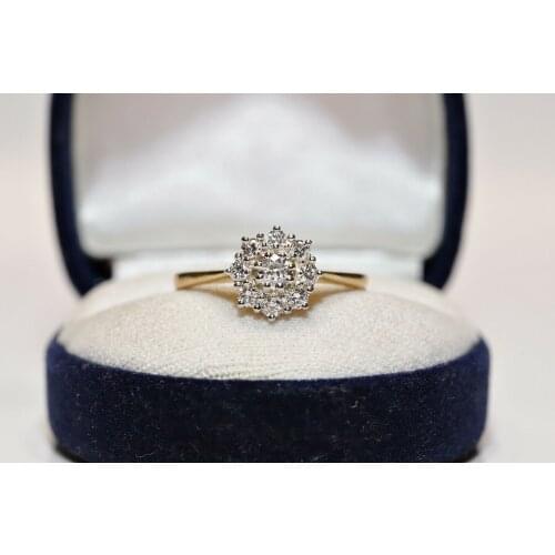 VINTAGE ORIGINAL 18K GOLD NATURAL DIAMOND DECORATED PRETTY ROSE STYLE RING