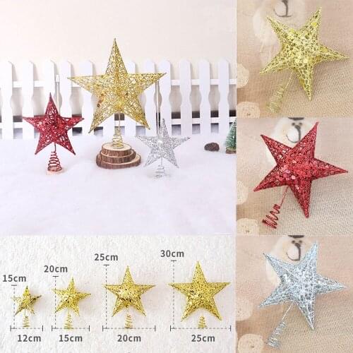 Christmas Tree Top Star 150 200 250mm Full Glitter Decoration - Gold Silver Red